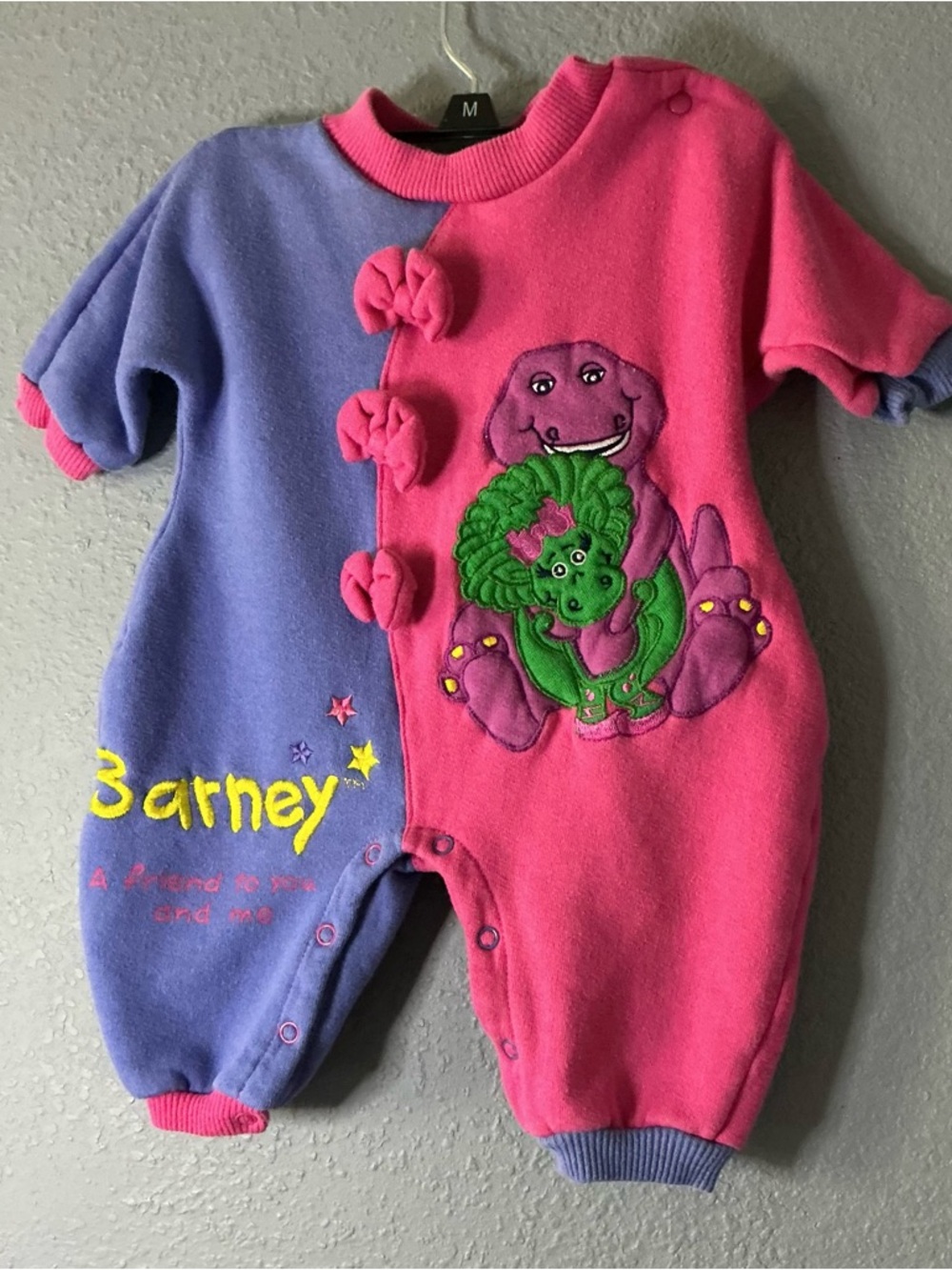 1992 Vintage The Lyons Group Barney Dinosaur Bop Colorblock Bodysuit 3-6 Months